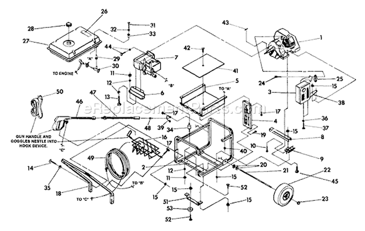 Page B Diagram and Parts List for 9585-0  Briggs and Stratton Pressure Washer